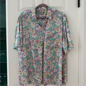 All Saints Mint Green Floral Short-Sleeve Button-Up Shirt